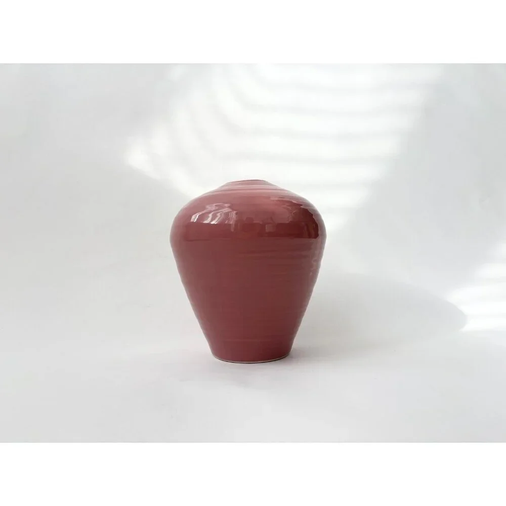 Dusty Rose Minimalist Bulbous Glazed Pottery Midcentury Modern 1980's Vase